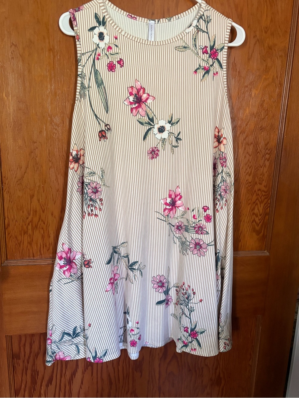 Sleeveless Cream Floral A-Line Mini Dress with Pink Accents